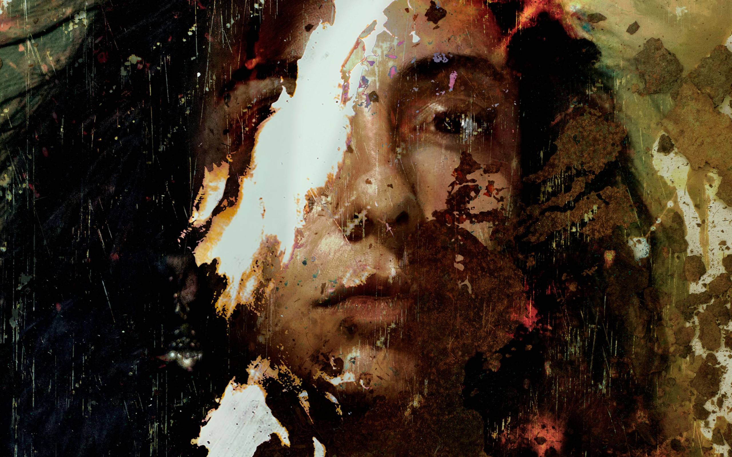 Artwork for Darkling. A canvas style image of a young girl that appears damaged and decaying.